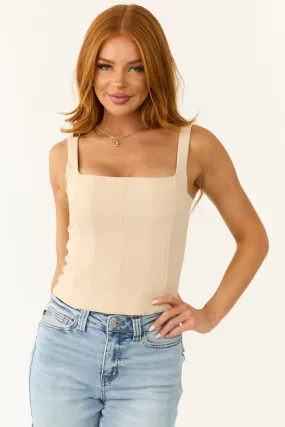 Beige Square Neck Bustier Tank Top