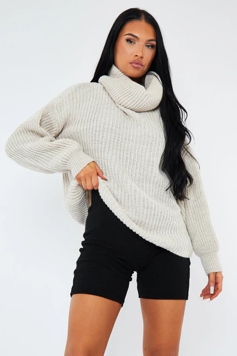 Beige Turtle Neck Knit Jumper - Sabrina