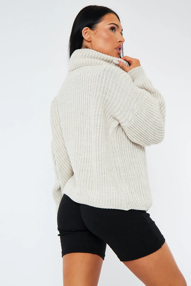 Beige Turtle Neck Knit Jumper - Sabrina