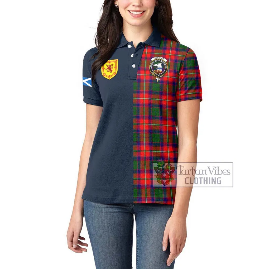 Belshes Tartan Women's Polo Shirt Alba with Scottish Lion Royal Arm Half Style