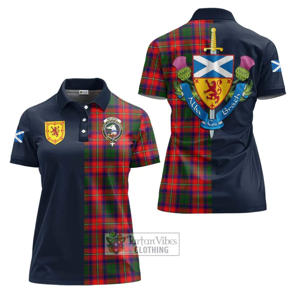 Belshes Tartan Women's Polo Shirt Alba with Scottish Lion Royal Arm Half Style