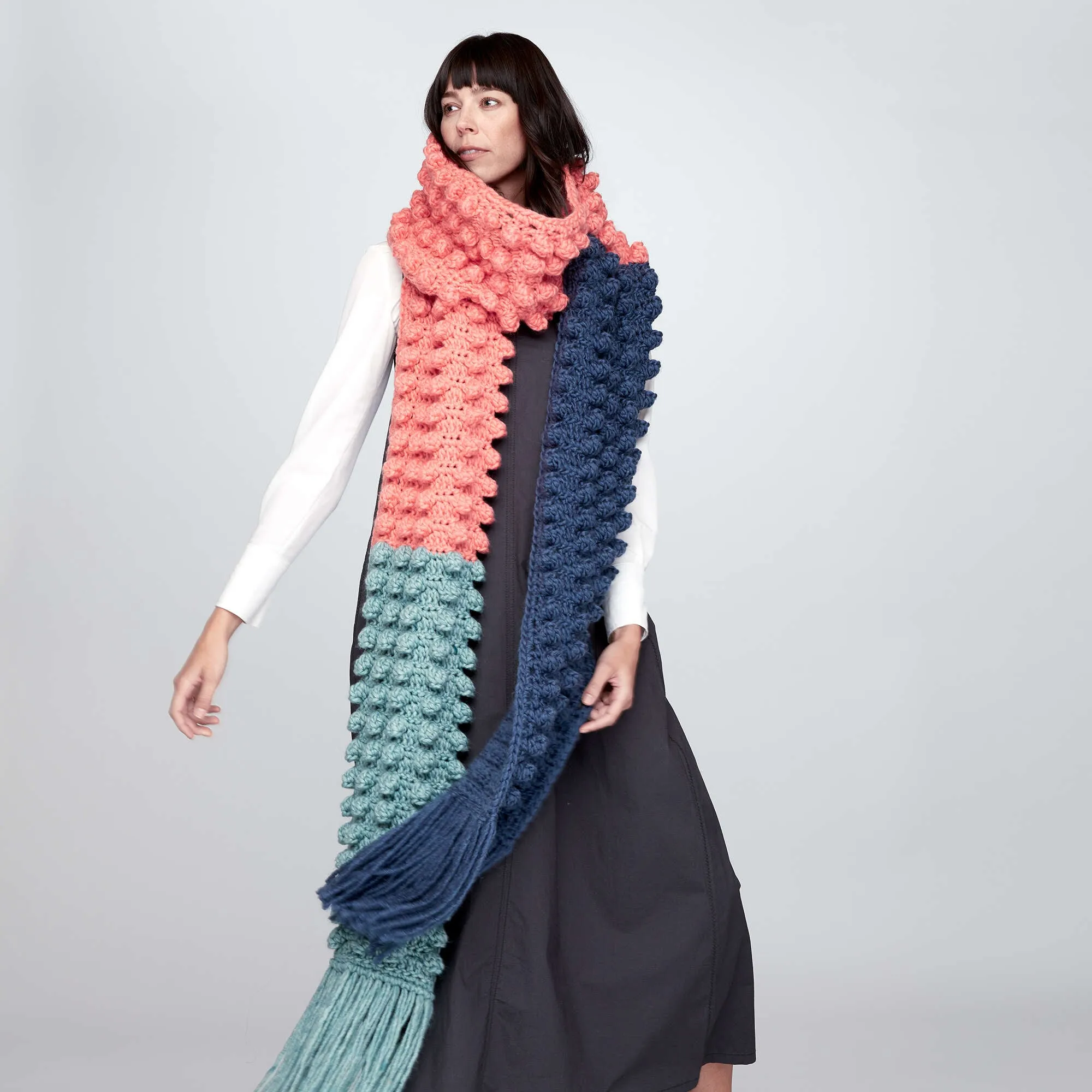 Bernat Crochet Color Block Bobble Scarf