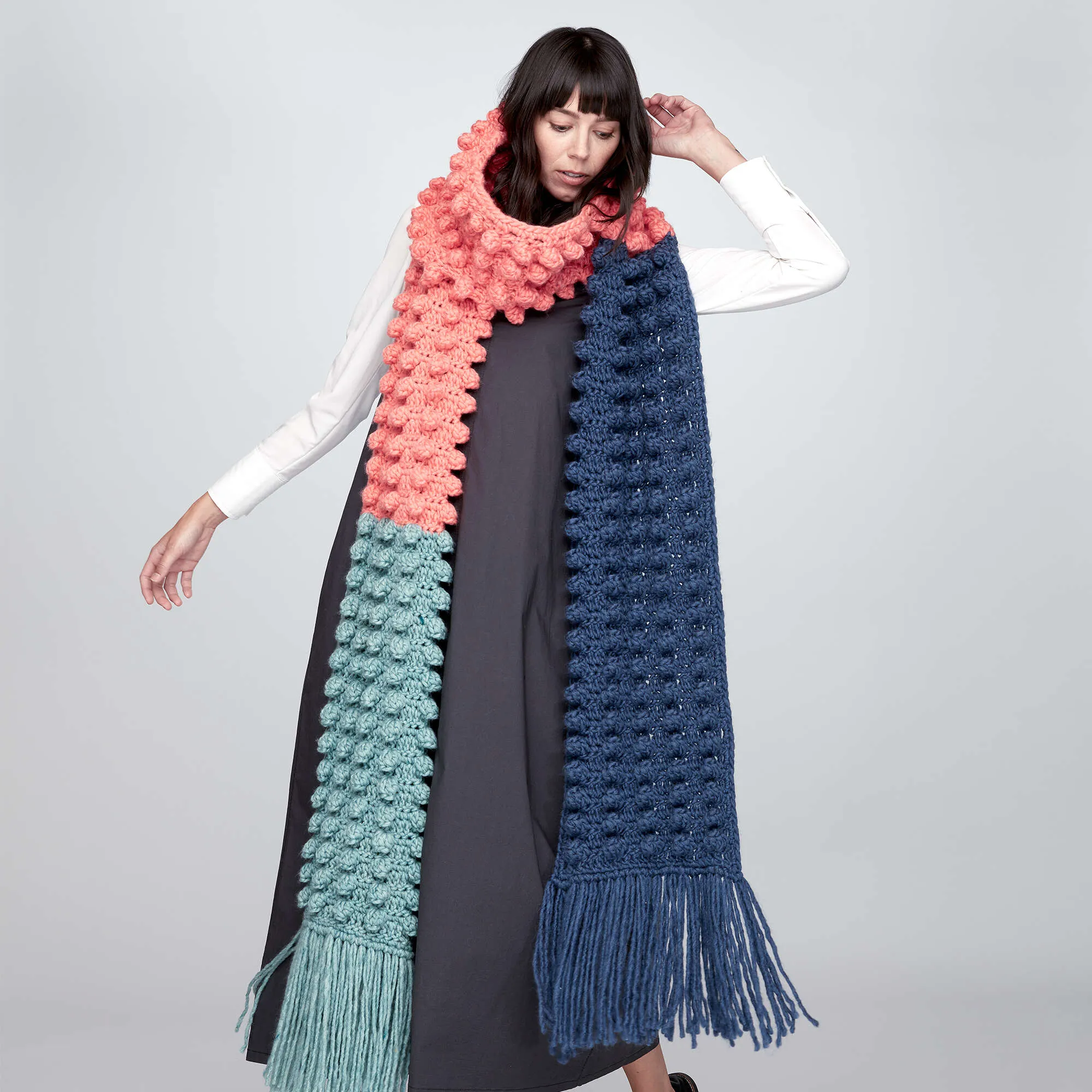 Bernat Crochet Color Block Bobble Scarf