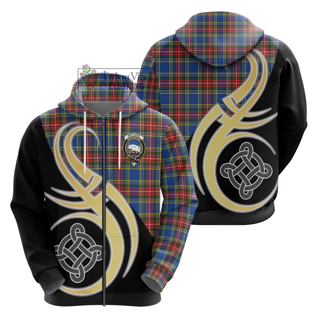 Bethune Tartan Hoodie with Family Crest and Celtic Symbol Style