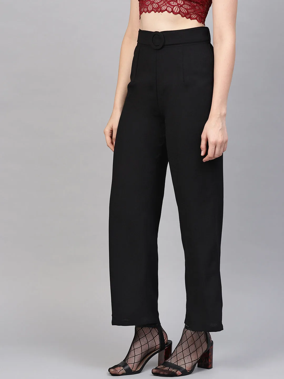 Black Flared Buckle Belted Pant