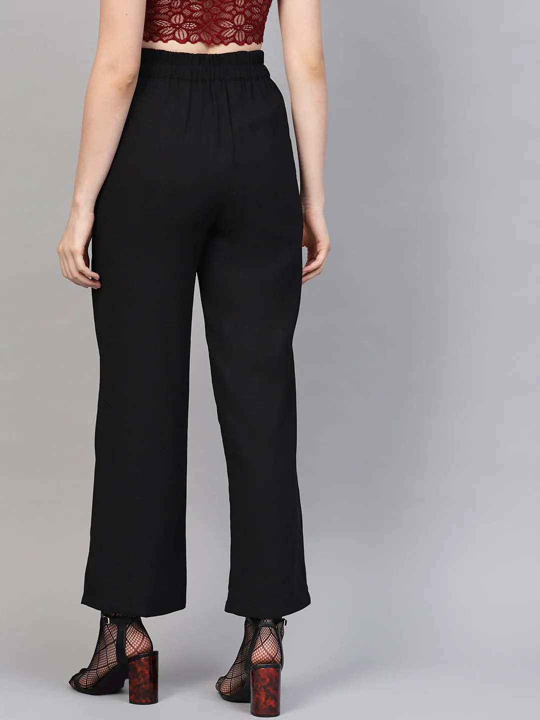 Black Flared Buckle Belted Pant