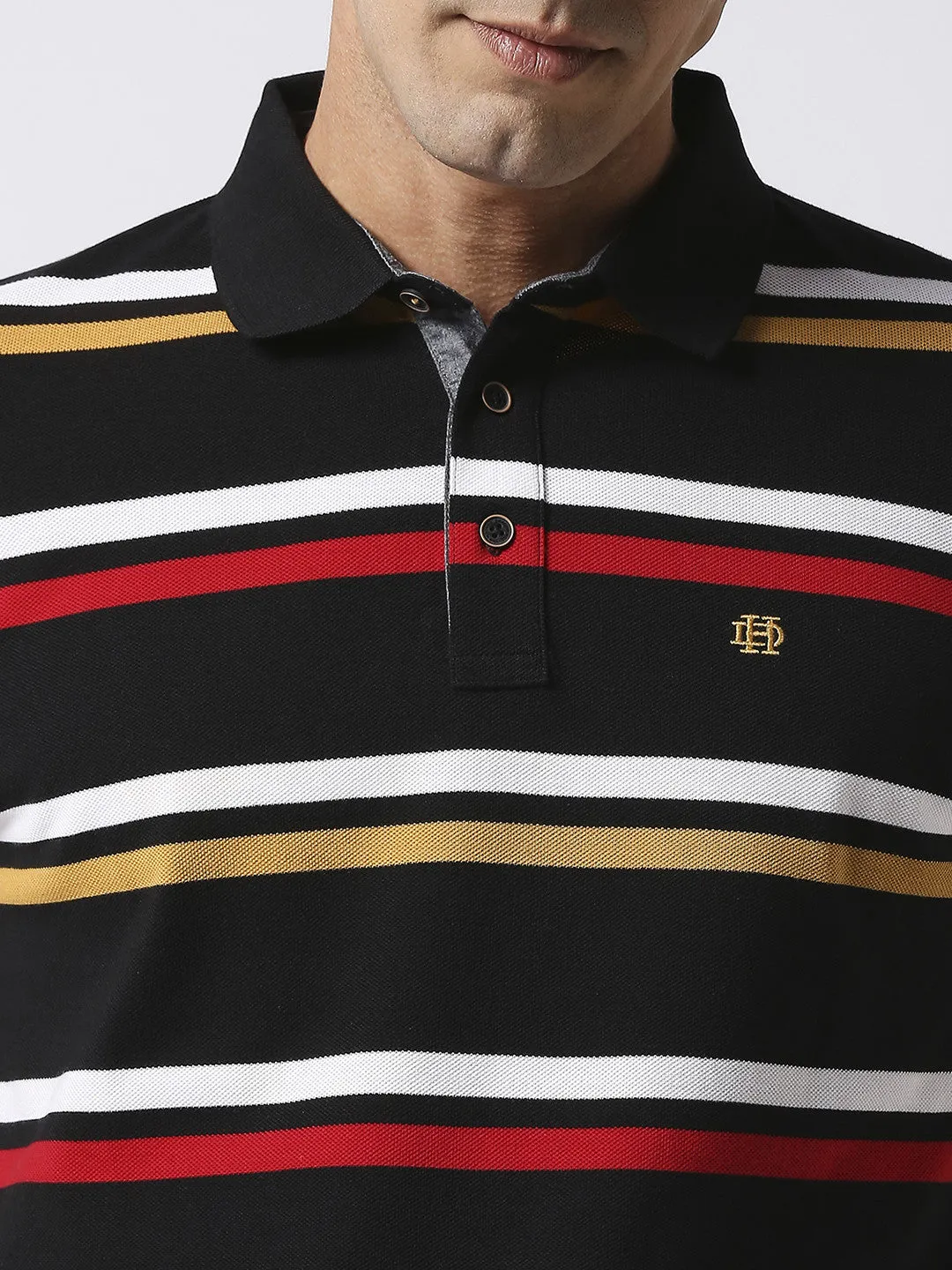 Black Pique Striped Polo T-shirt