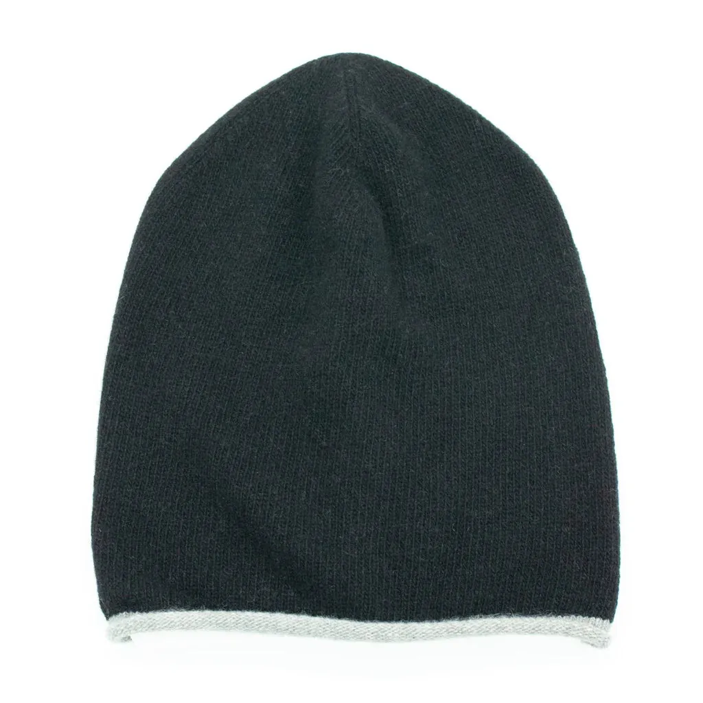 BLACK Unisex Italian Cashmere Hat WITH CONTRAST COLOR EDGE