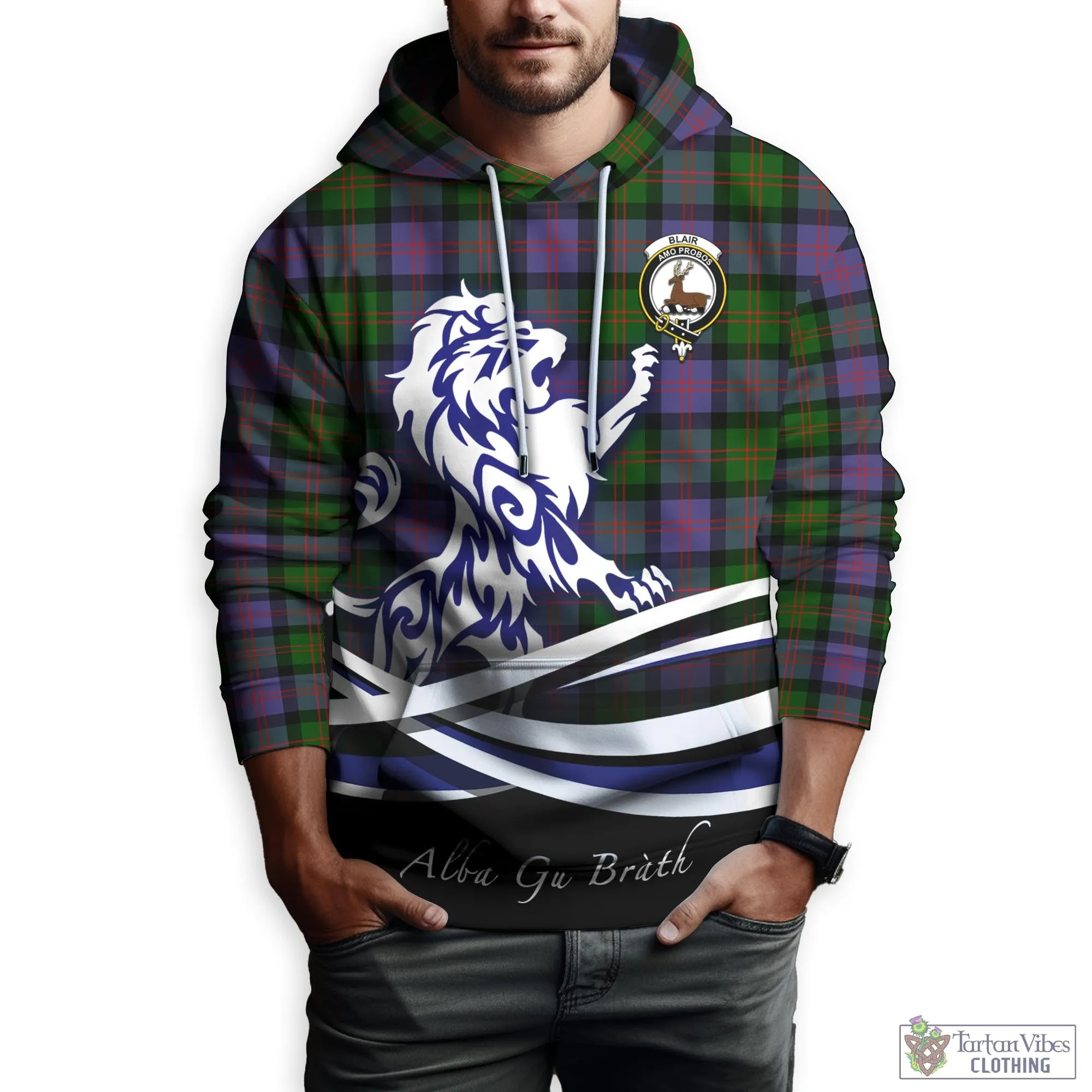 Blair Modern Tartan Hoodie with Alba Gu Brath Regal Lion Emblem