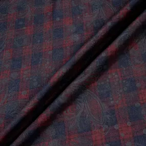 Blue & Red Double Faced Printed Checkered Wool