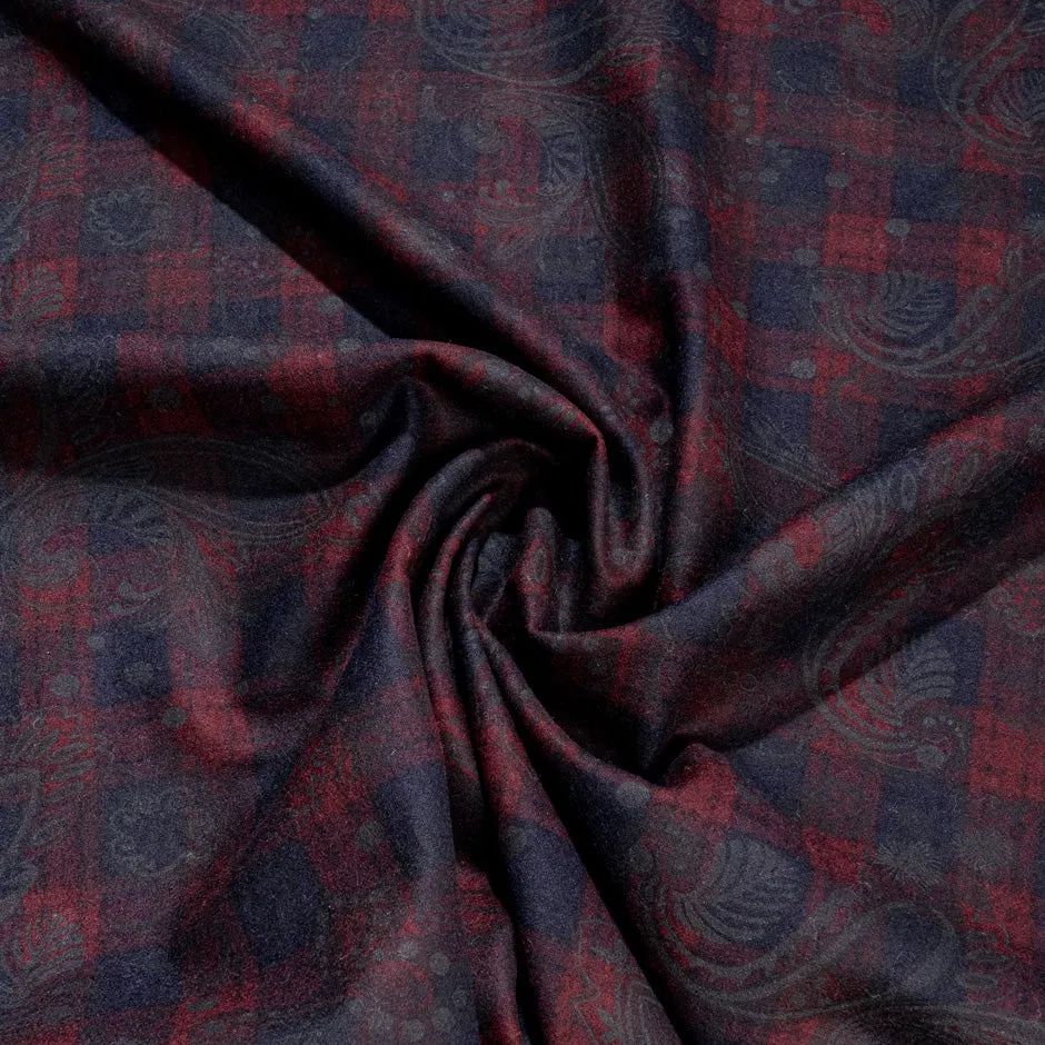 Blue & Red Double Faced Printed Checkered Wool