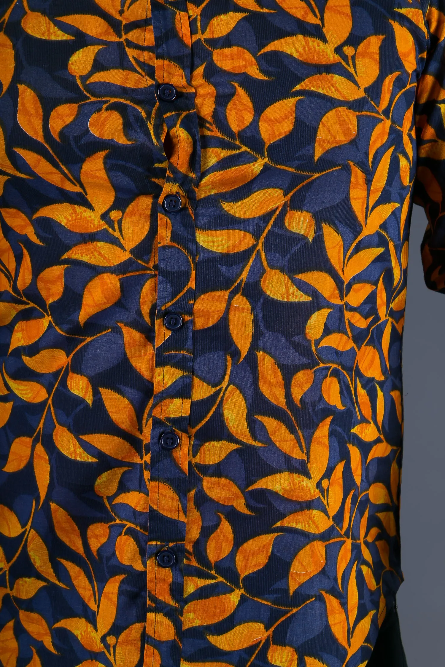 Blue Orange Floral Print Cotton Slim and Regular Fit Mens Shirt Long Sleeve