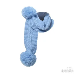 Blue Plain/Striped Scarf W/Pom Poms No.  SC02-B-SM