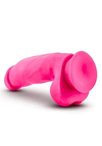 Blush Neo Neon Pink Elite 7 Inch Silicone Dual Density Cock with Balls