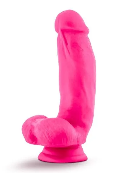 Blush Neo Neon Pink Elite 7 Inch Silicone Dual Density Cock with Balls