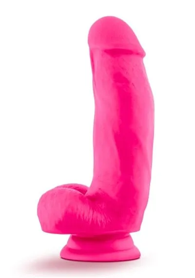 Blush Neo Neon Pink Elite 7 Inch Silicone Dual Density Cock with Balls