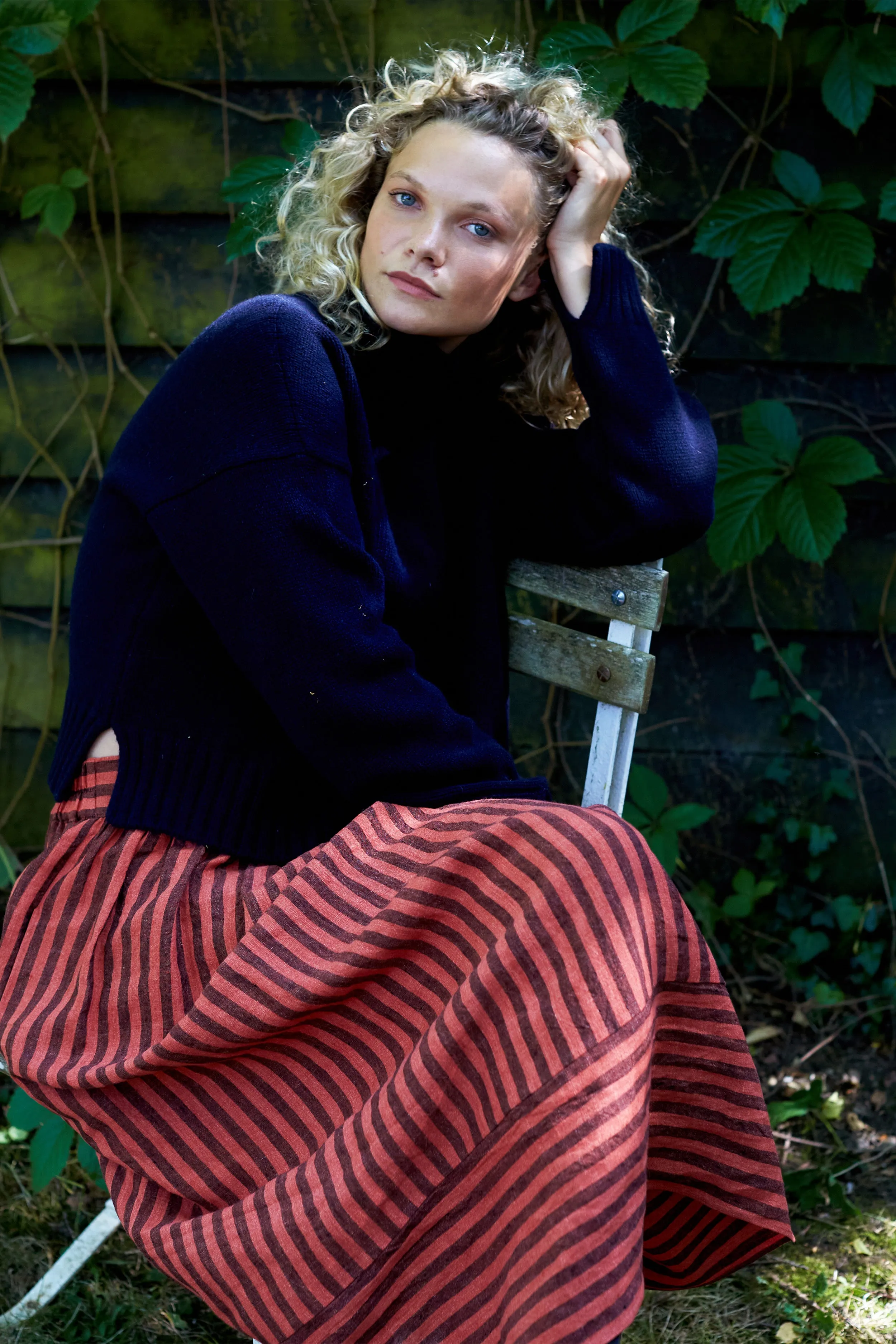 Bobbie Skirt in Cinnamon Striped Irish Linen