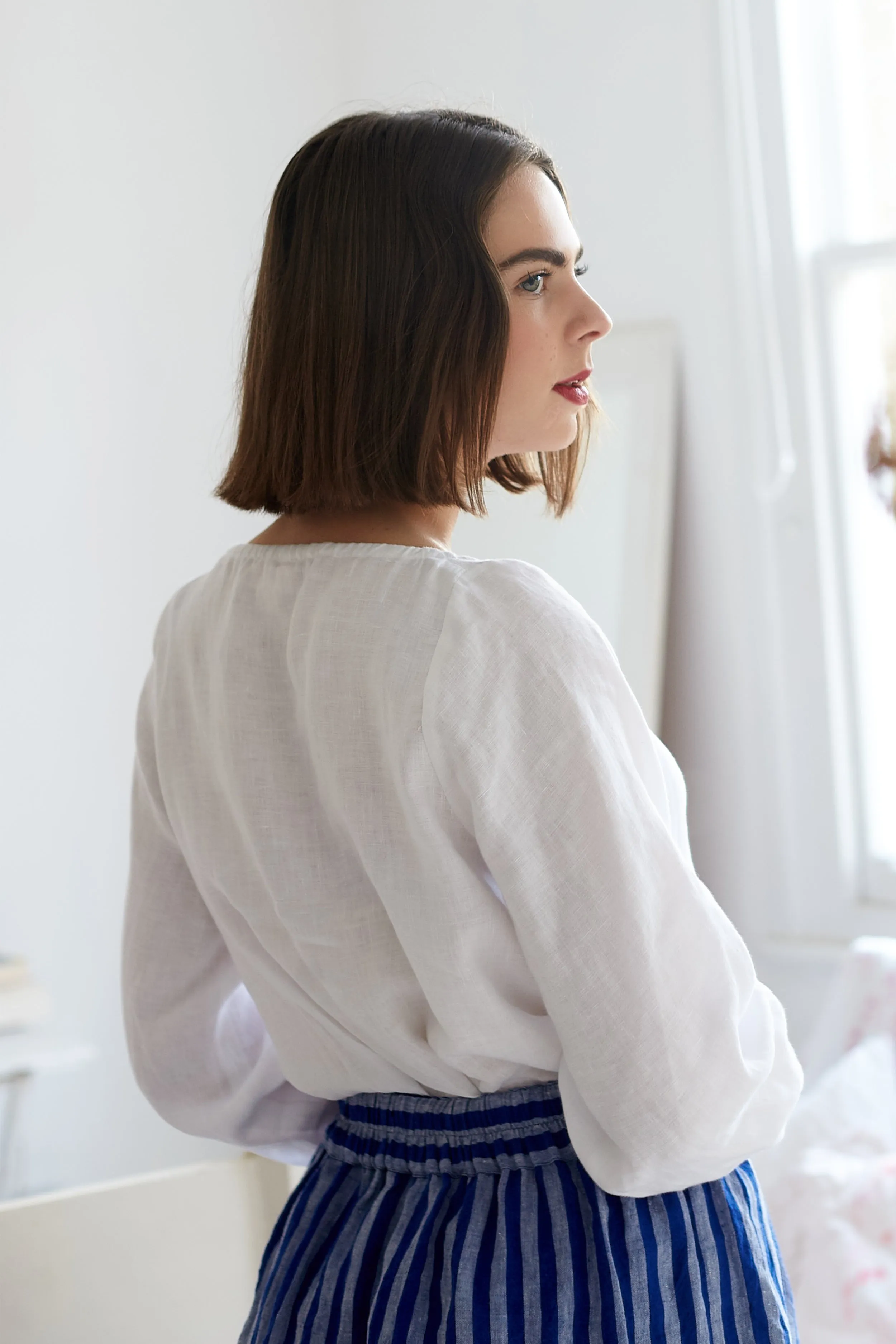 Bobbie Skirt in Striped Irish Linen