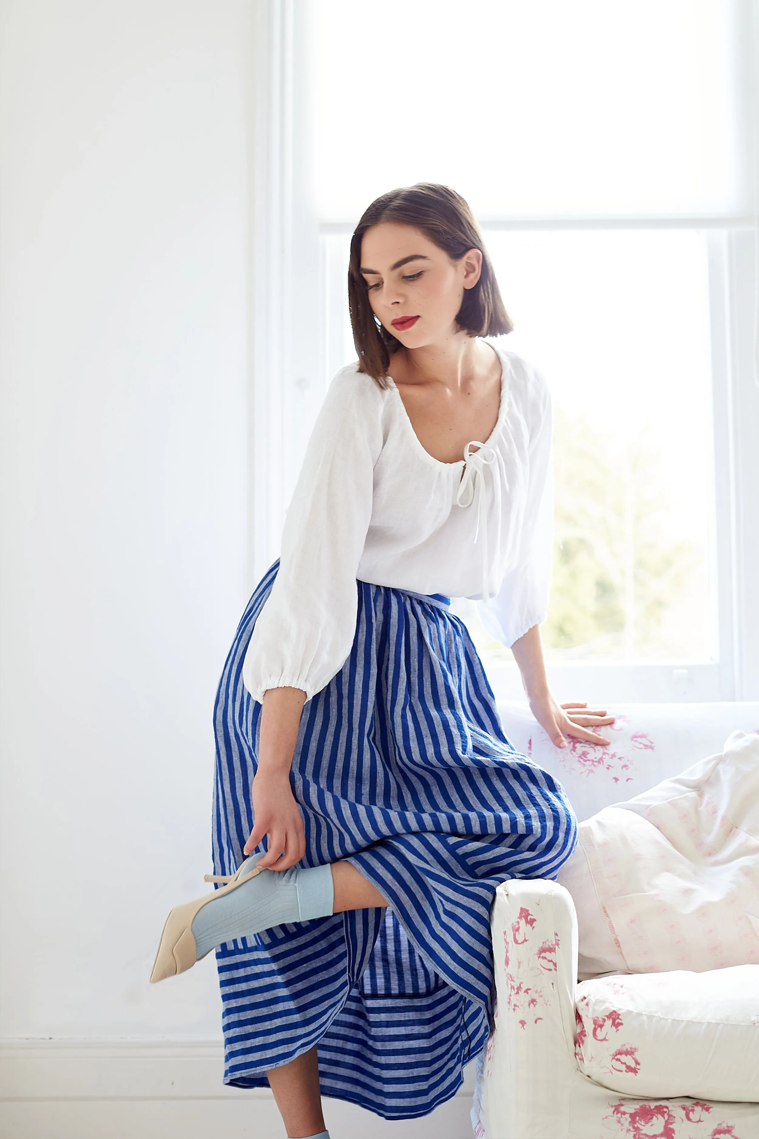 Bobbie Skirt in Striped Irish Linen