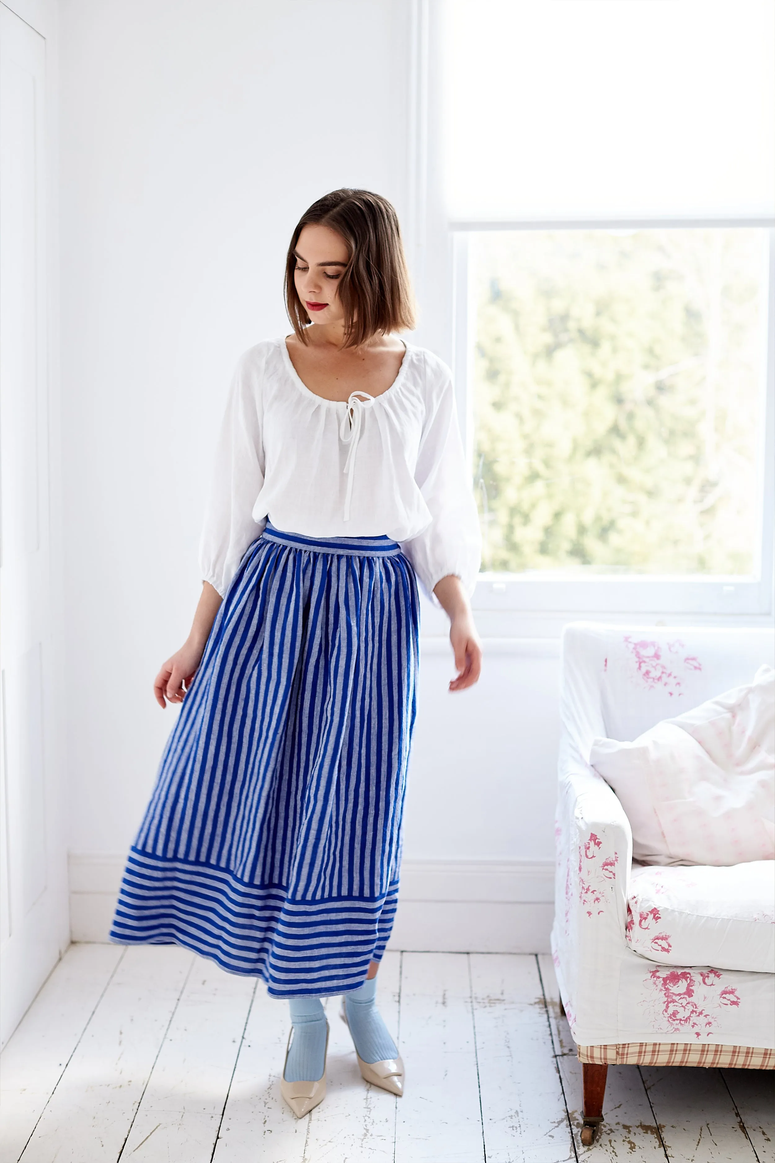 Bobbie Skirt in Striped Irish Linen