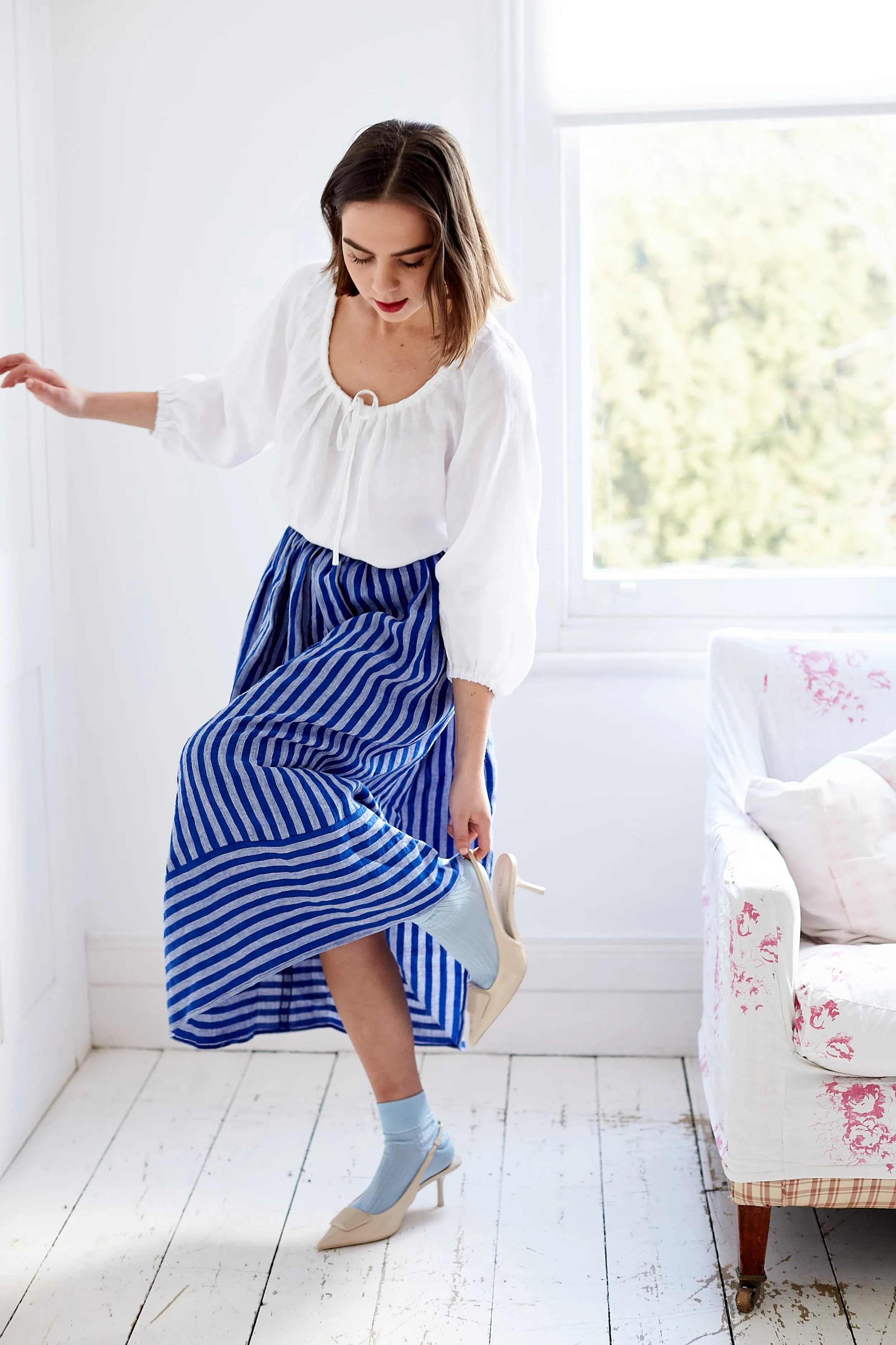 Bobbie Skirt in Striped Irish Linen