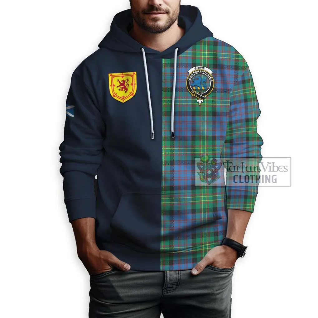 Bowie Ancient Tartan Hoodie Alba with Scottish Lion Royal Arm Half Style