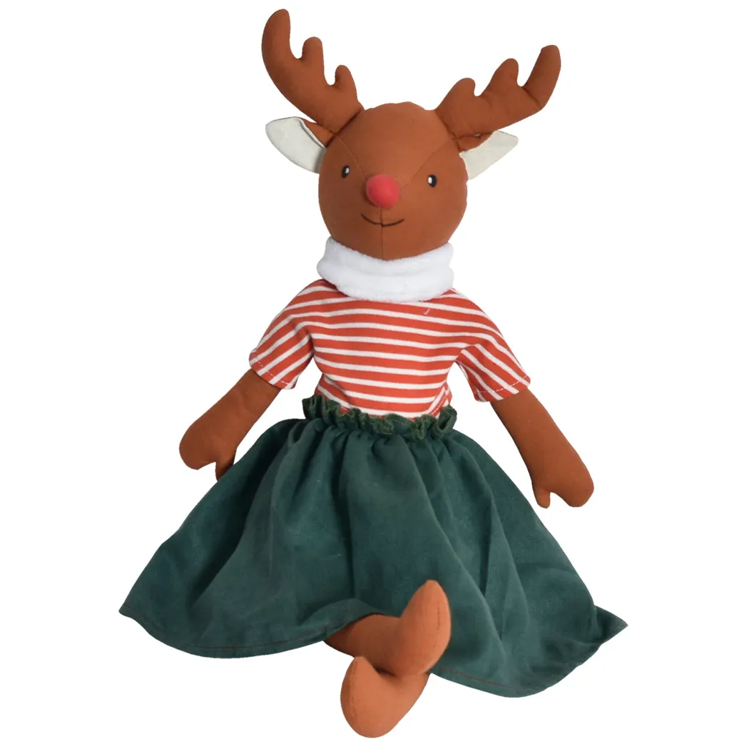 Brown Reindeer in Red Stripe & Green Outfit