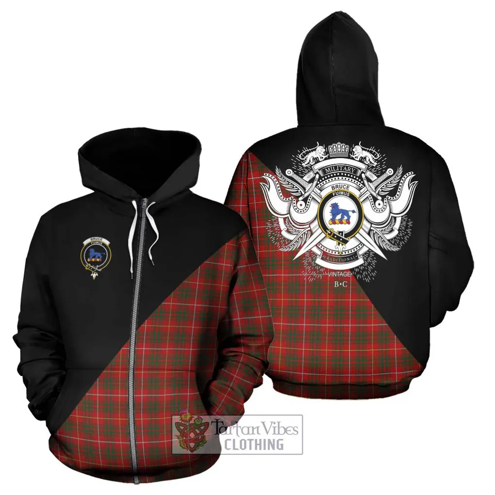 Bruce Tartan Hoodie with Family Crest and Military Logo Style