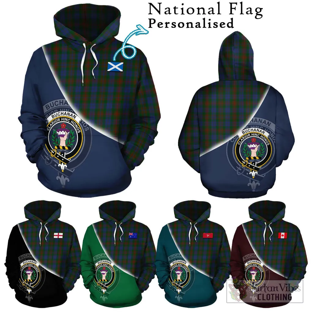 Buchanan Hunting Tartan Hoodie with Personalised National Flag and Family Crest Half Style