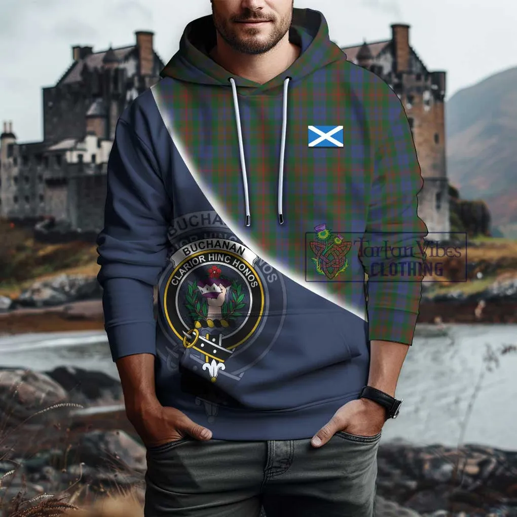 Buchanan Hunting Tartan Hoodie with Personalised National Flag and Family Crest Half Style