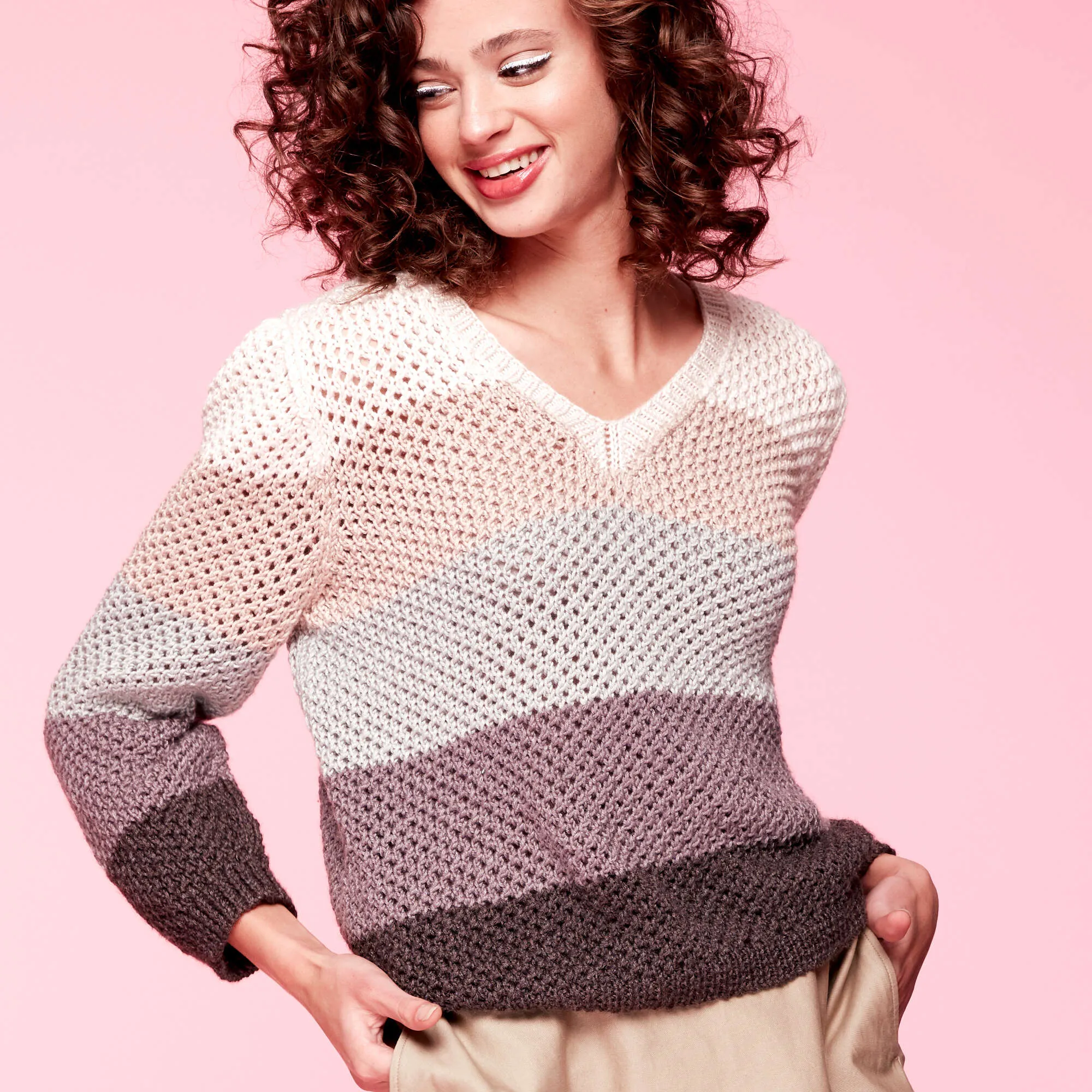 Caron x Pantone Shaded Steps Knit V-Neck Pullover