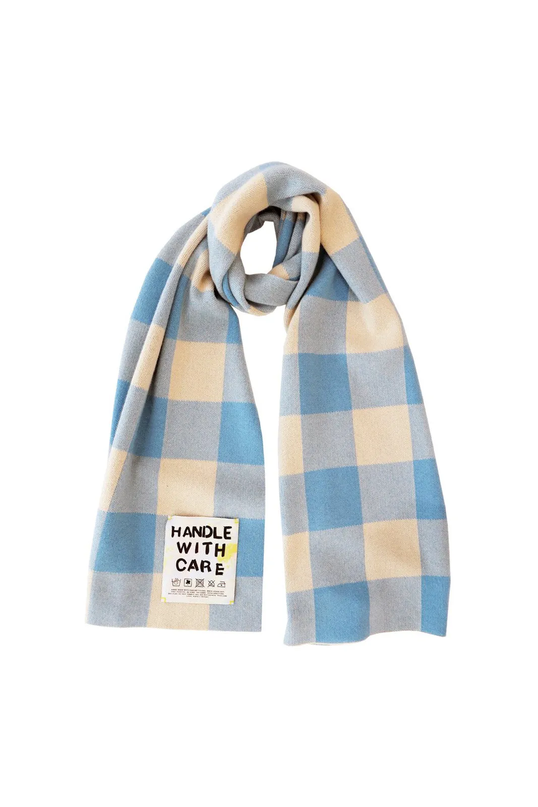 Cashmere Gingham Scarf , Sky