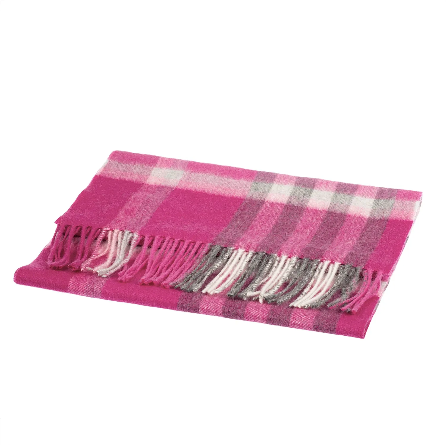 Chequer Tartan 90/10 Cashmere Scarf Bar  Fuchsia