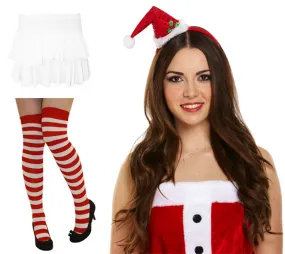 Christmas Red White Socks Santa Headband White Rara Skirt Xmas Party Set