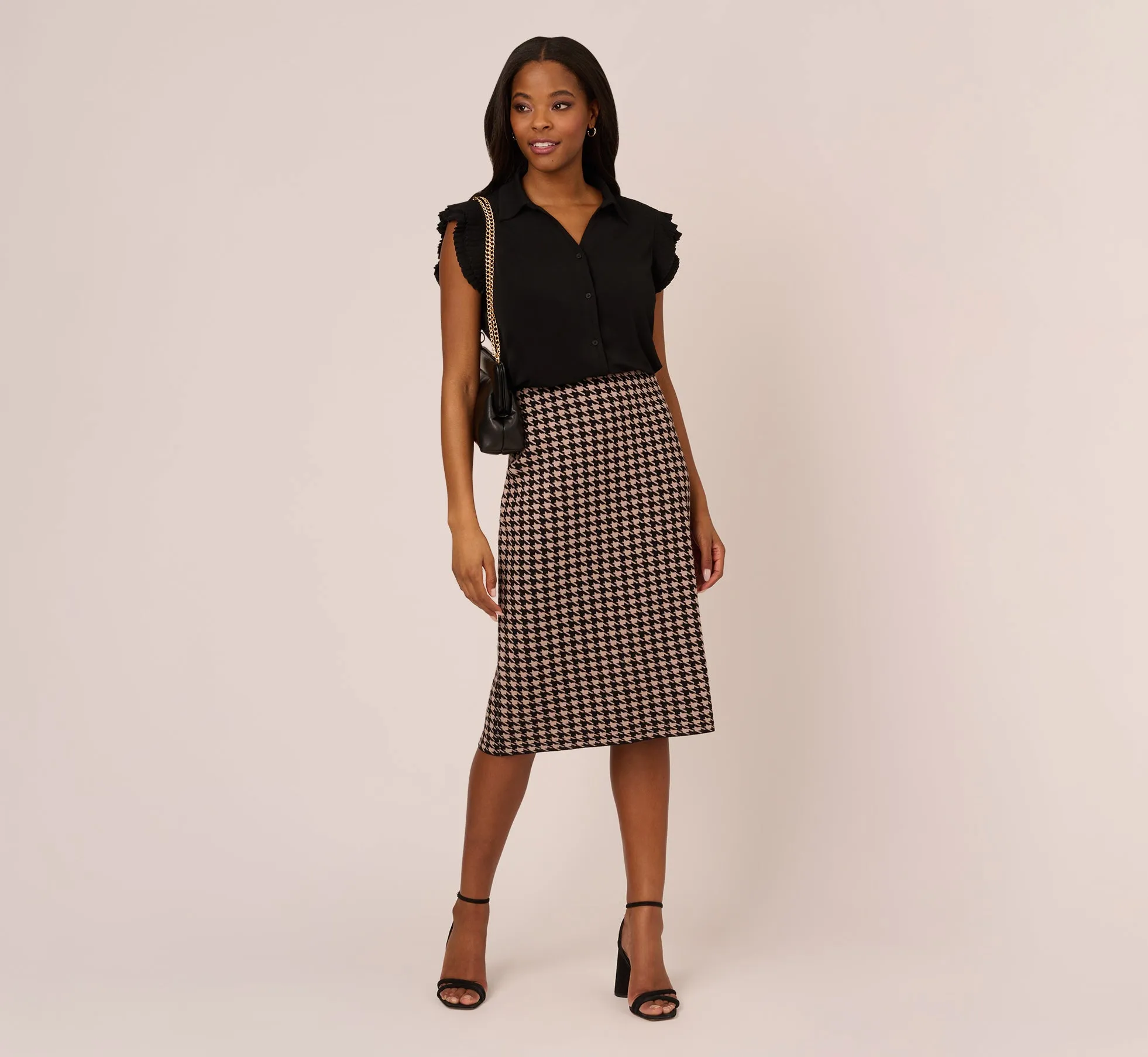 Collared Button Up Top With Flutter Sleeves In Black