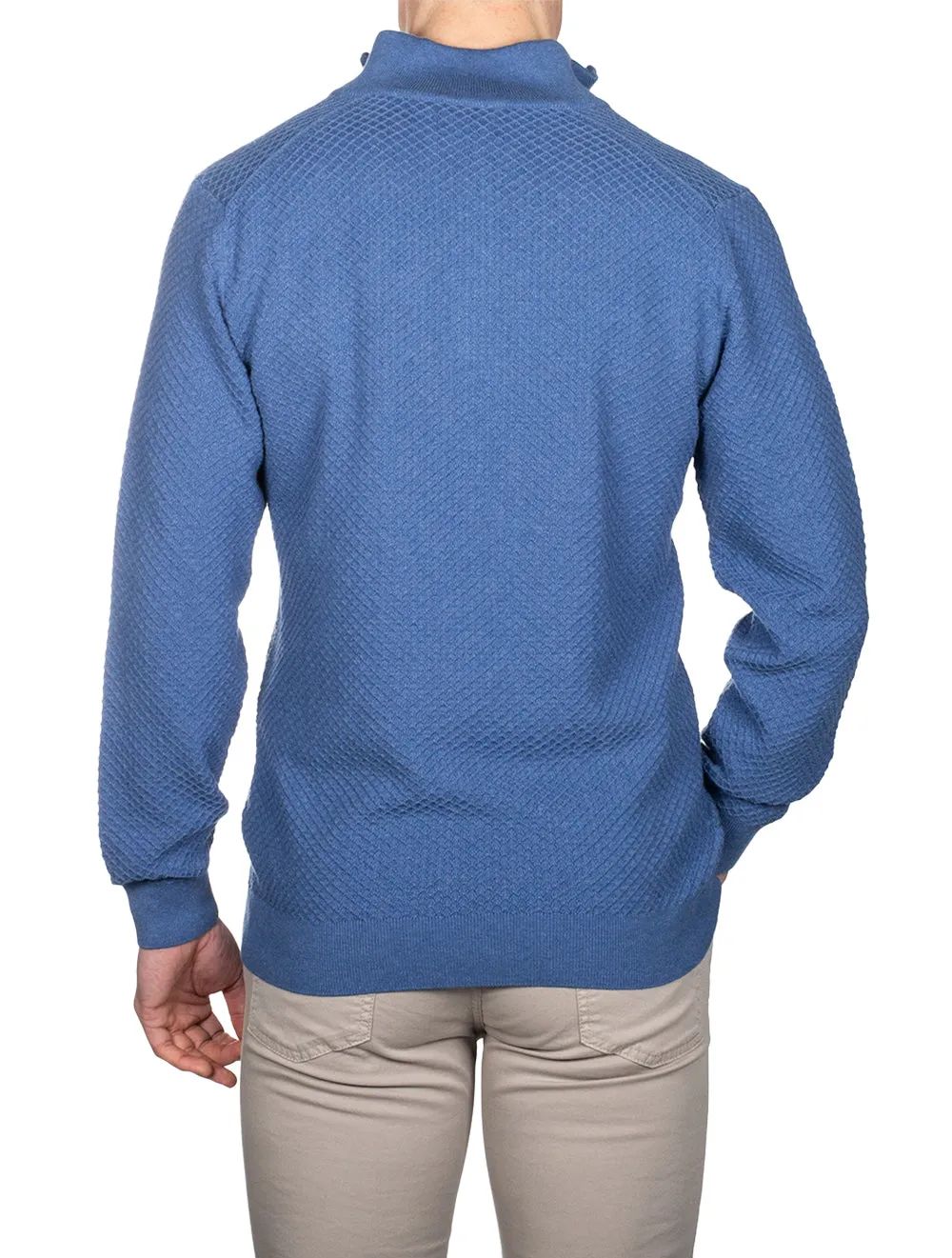 Cotton Texture Half-Zip Sweater Atlantic Blue Melange