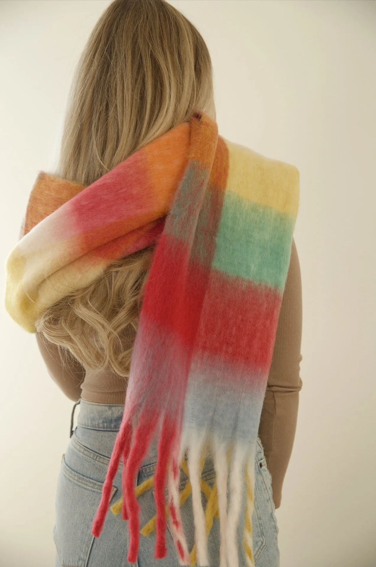 Cozy Feels Multicolor Fringe Scarf - Rainbow