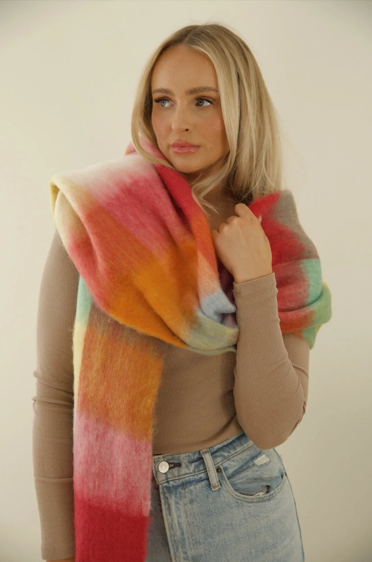 Cozy Feels Multicolor Fringe Scarf - Rainbow