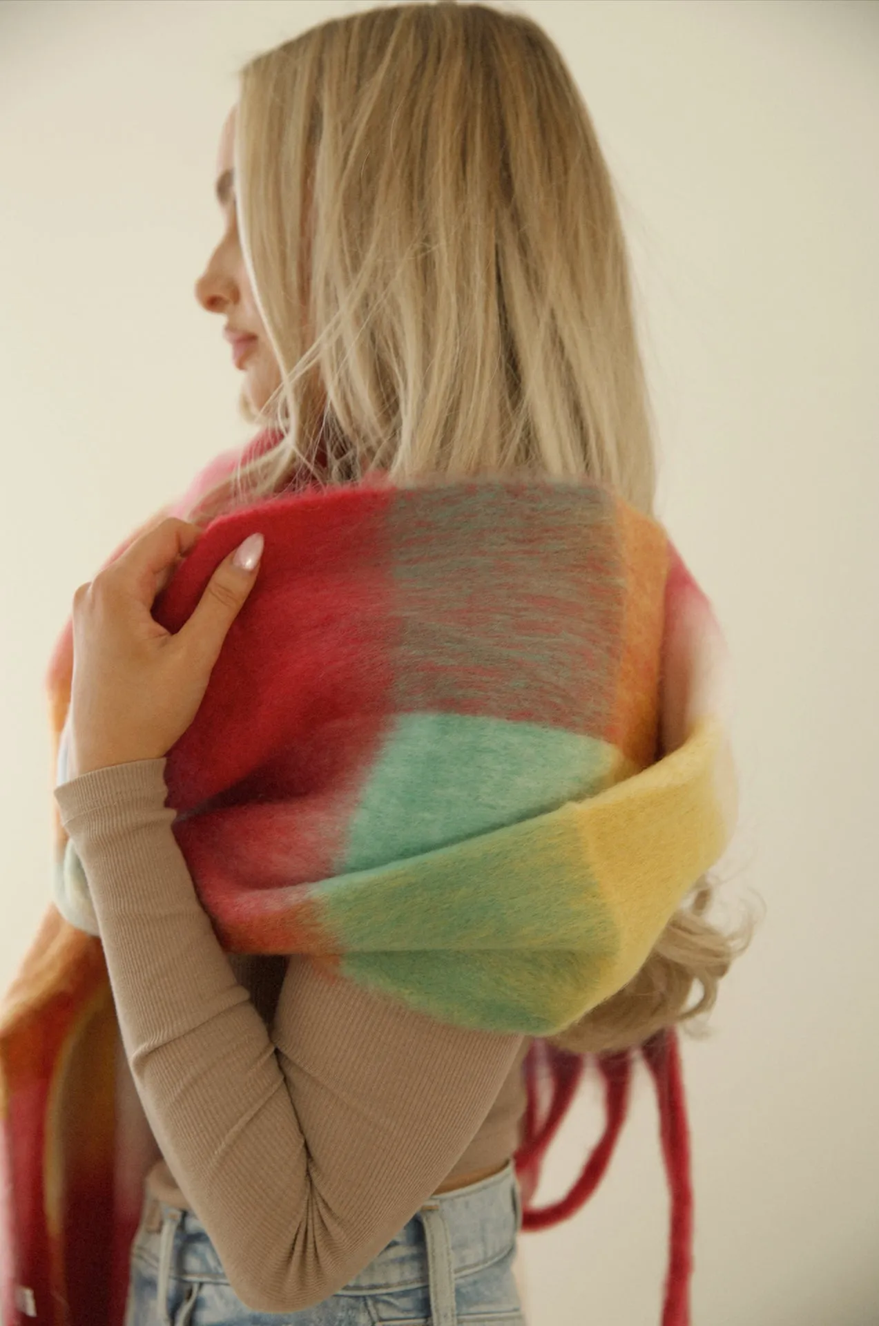 Cozy Feels Multicolor Fringe Scarf - Rainbow