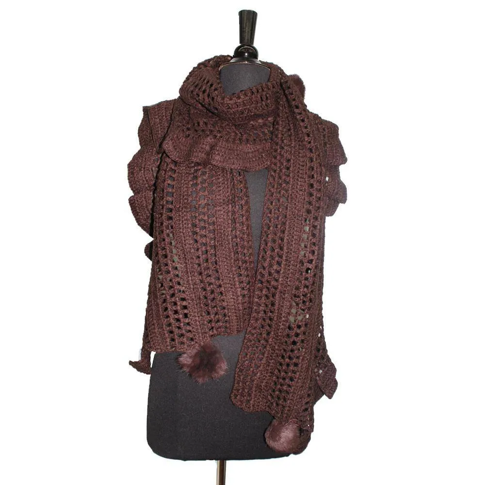 Crochet & Rabbit Fur Scarf - Brown