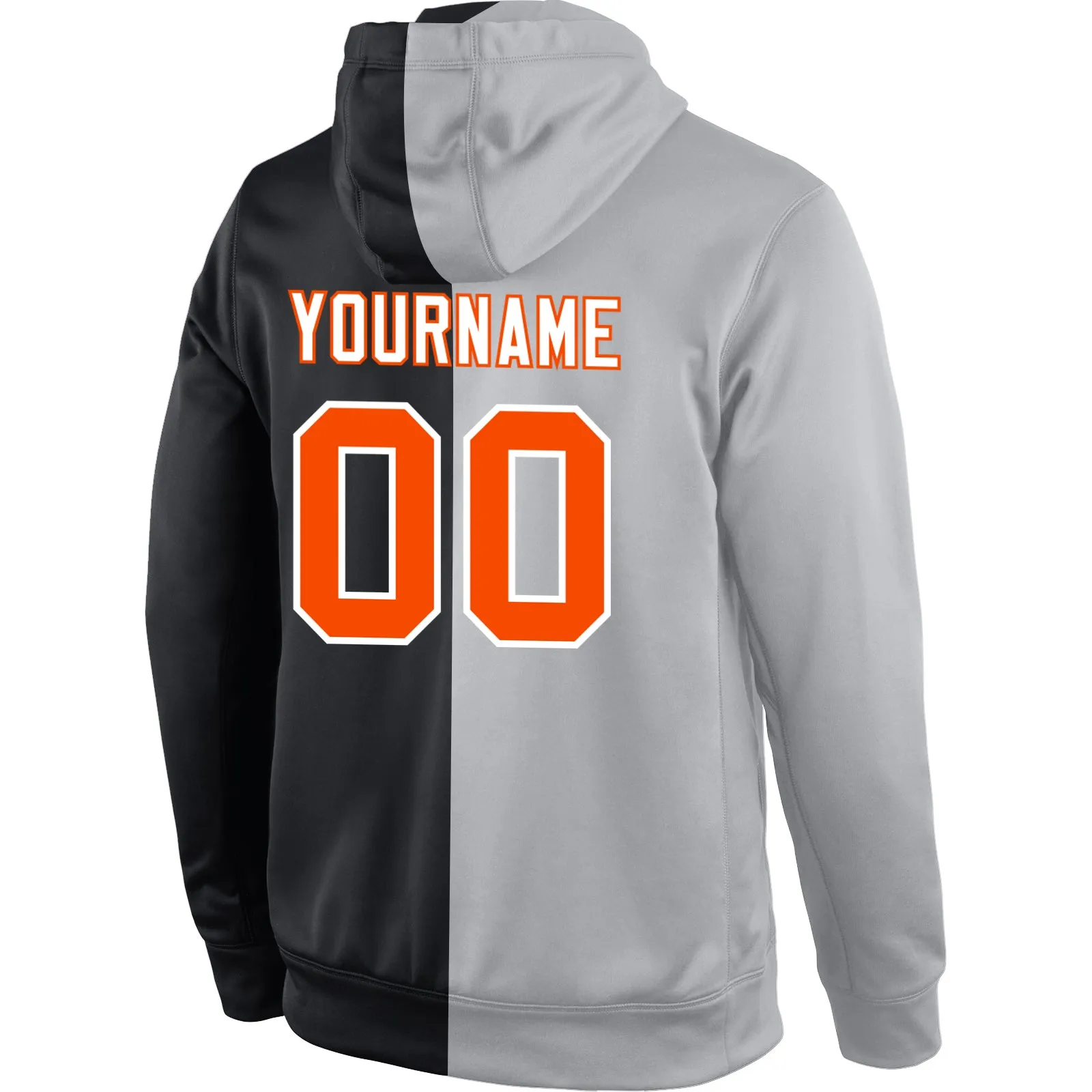 Custom Stitched Gray Orange-Black Split Fashion Sports Pullover Sweatshirt Hoodie