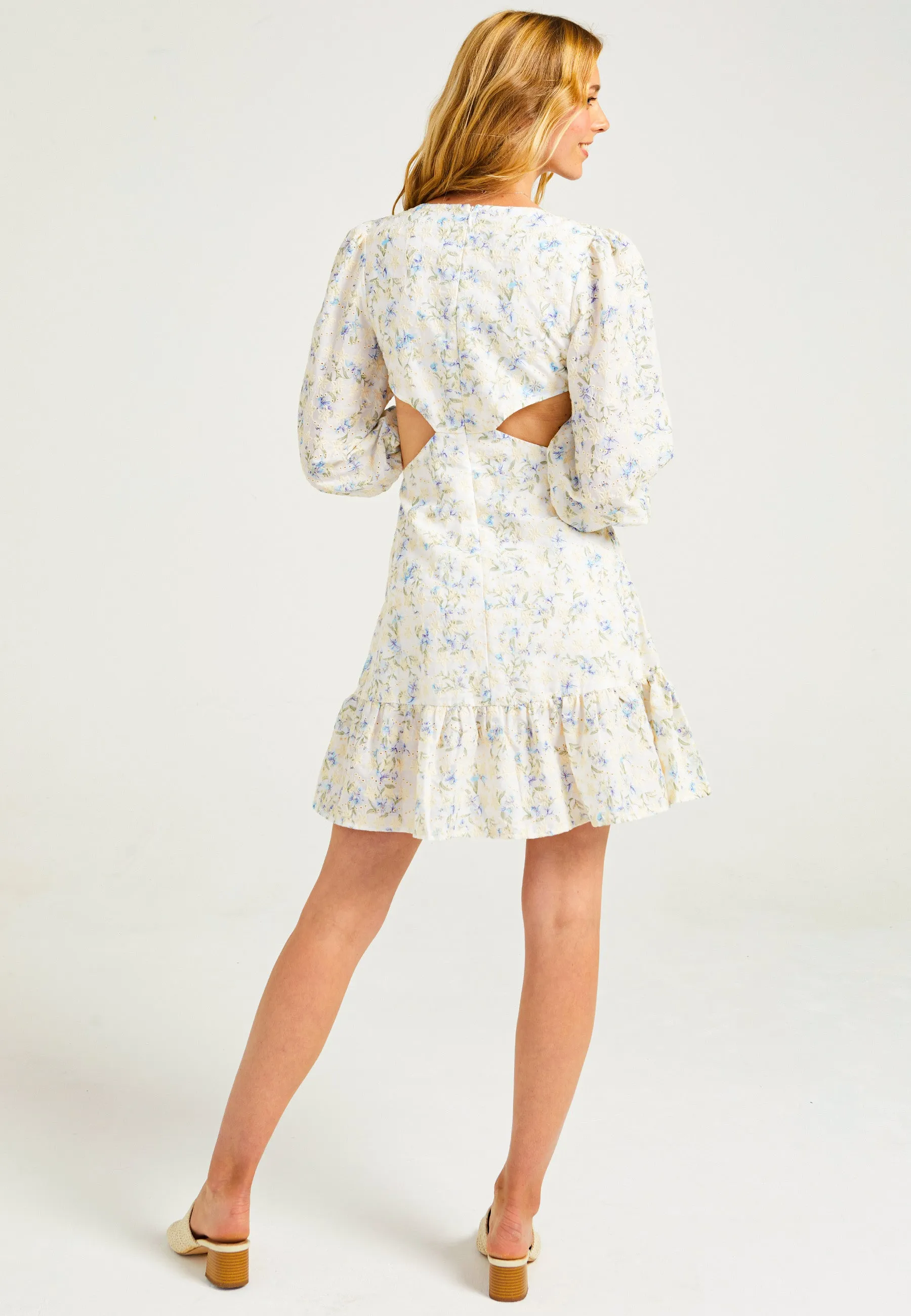 Cut-Out Mini Dress with Buckle in Cream Floral