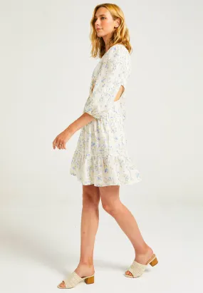 Cut-Out Mini Dress with Buckle in Cream Floral