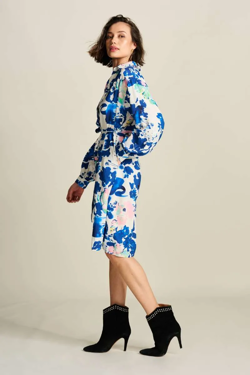 Dress SP7761 in Crane Birds Blue by POM Amsterdam