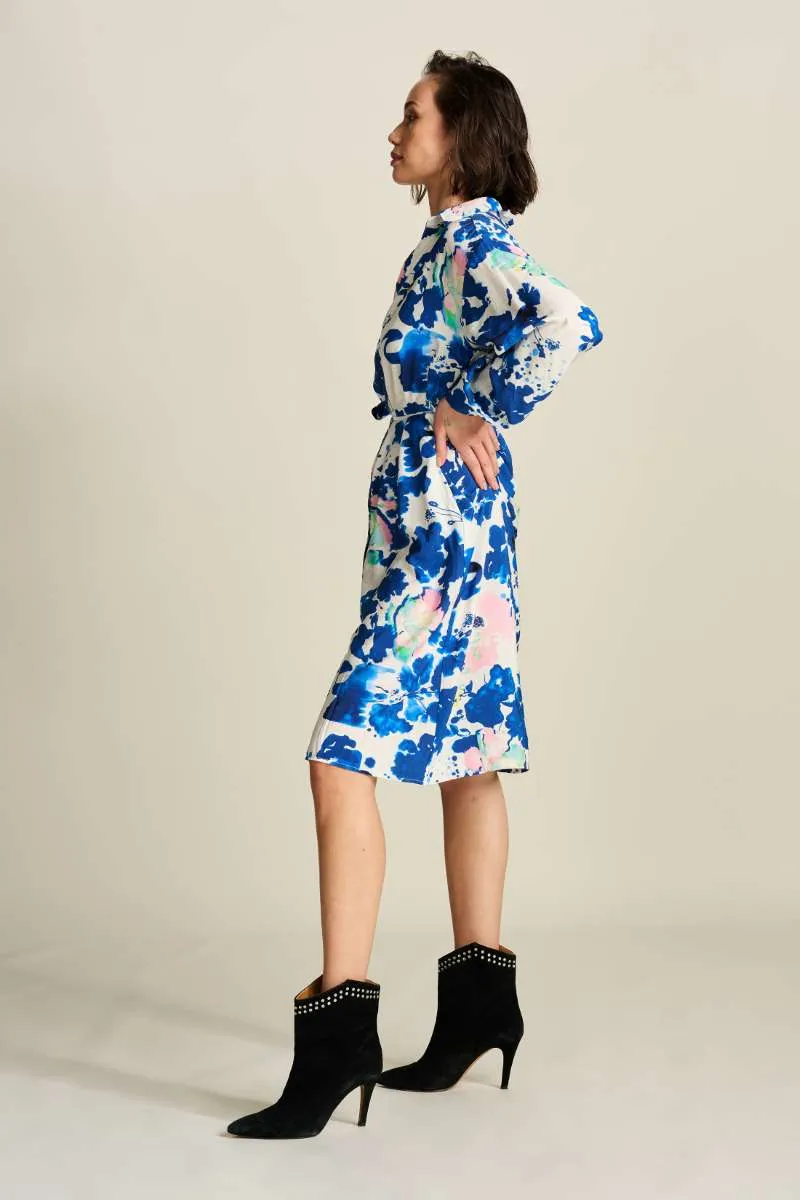 Dress SP7761 in Crane Birds Blue by POM Amsterdam