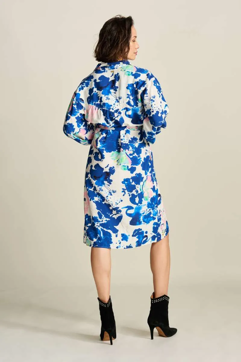 Dress SP7761 in Crane Birds Blue by POM Amsterdam