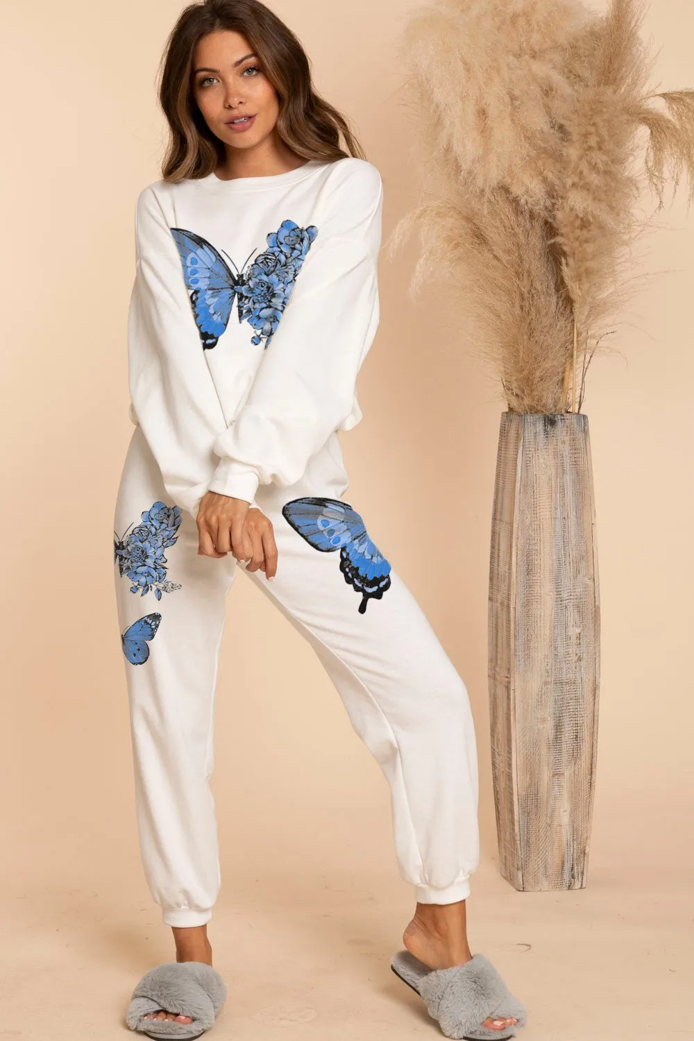 Duo Butterflies Printed French Terry Sweatpants