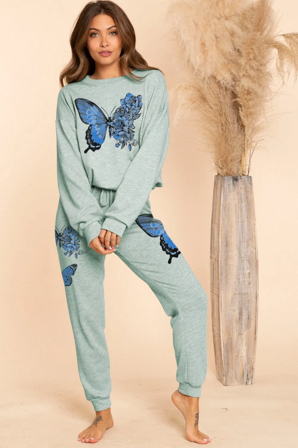 Duo Butterflies Printed French Terry Sweatpants