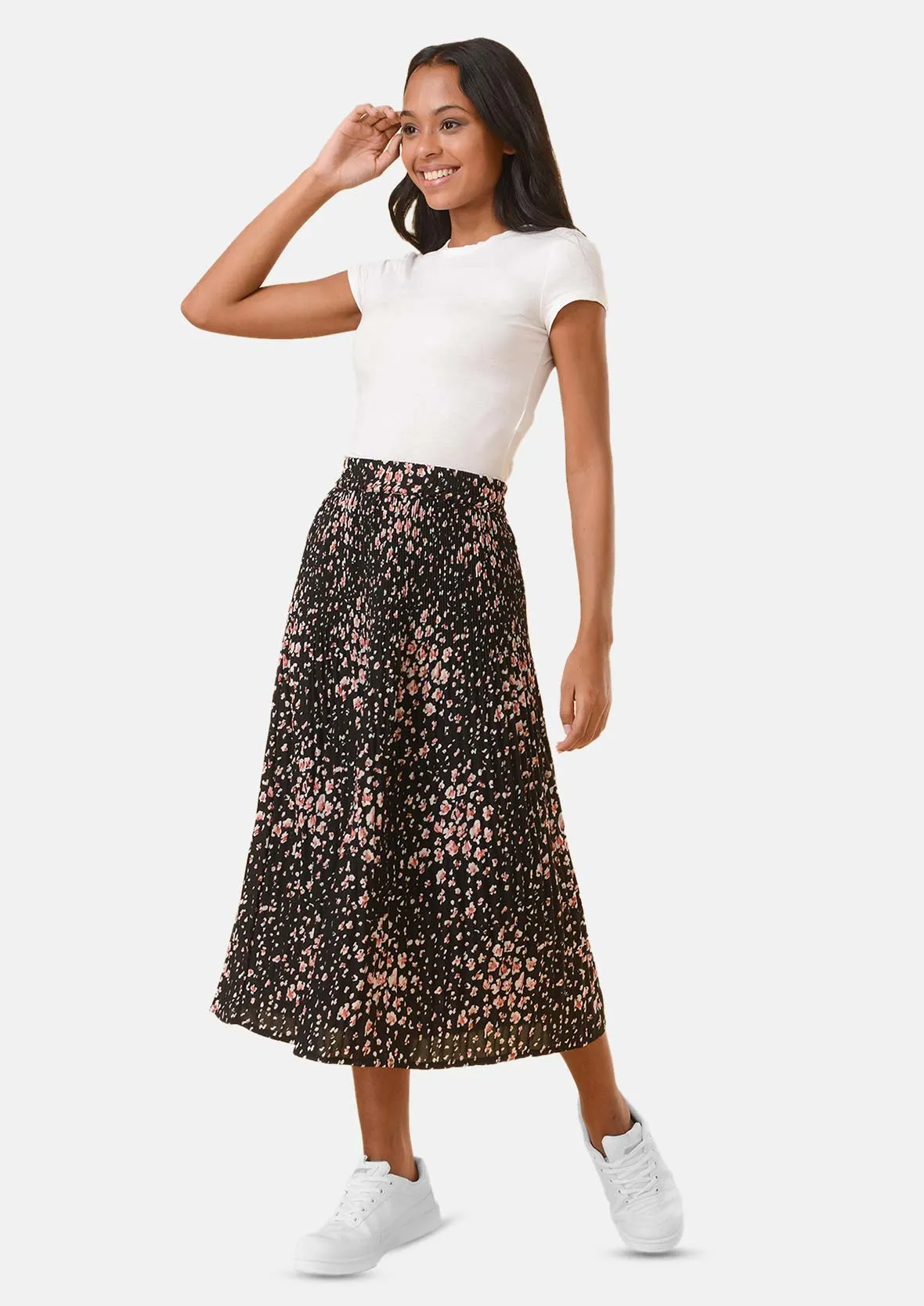 Elasticated Printed Midi Skirt