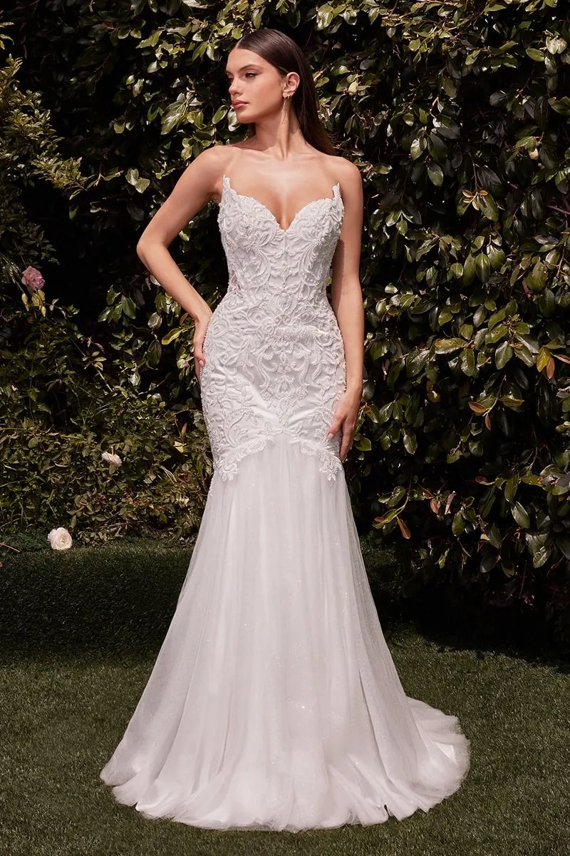 Embellished Strapless Mermaid Wedding Gown by Cinderella Divine CDS482W - Special Occasion